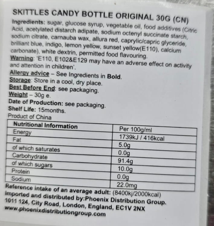 Chinese Import Skittles Bottle Original 30g