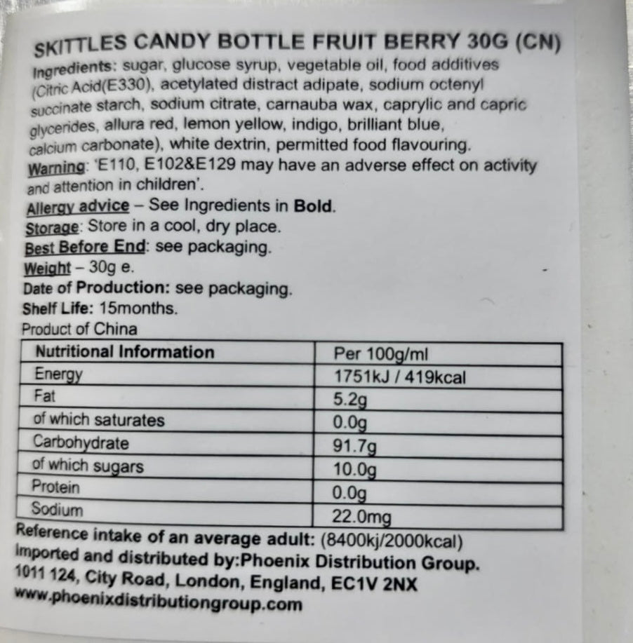 Chinese Import Skittles Bottle Fruit Berry 30g